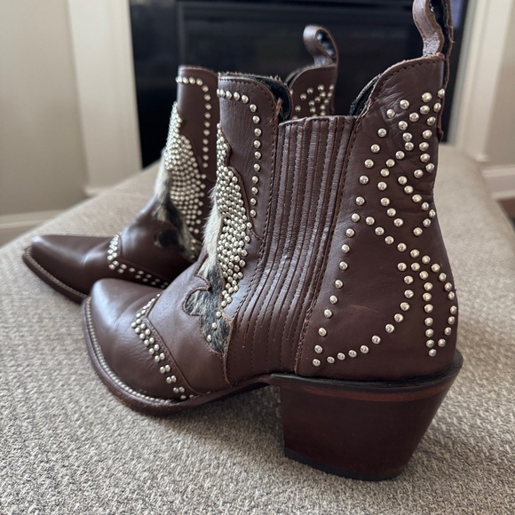 J. B. Dillon Studded and Fur Ankle Cowgirl Boots - Picture 4 of 8